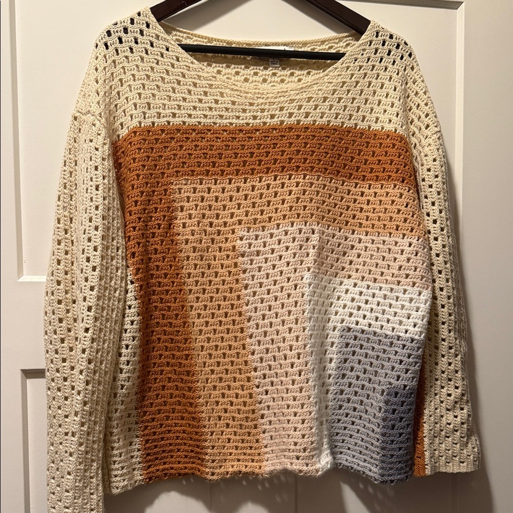 DAVI & DANI Cream and Orange Crochet Tunic